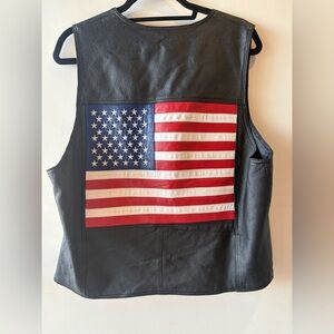 Leather U.S.A 100% Leather American Flag Biker Vest - Medium